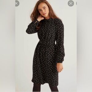 NWT Boden Lucinda Long Sleeve Dress Black w/Pink Polka Dots Viscose 18L